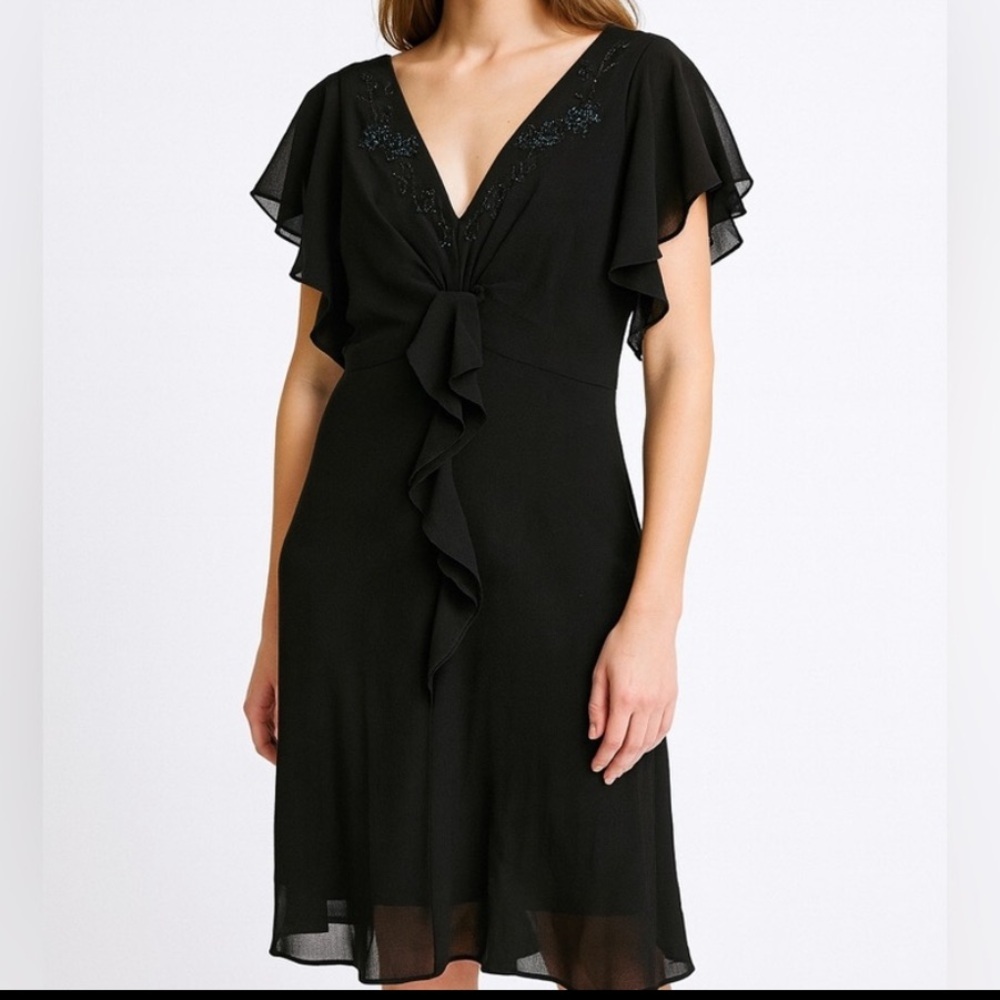 Karin Stevens Black Midi Dress with Ruffle Detail